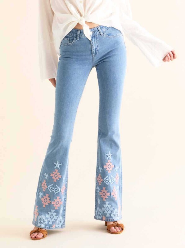 İşlemeli Denim Kadın Pantolon Standart Renk - 3