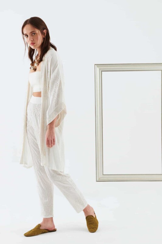 İşlemeli Desenli Abiye Kimono Standart Renk - 3