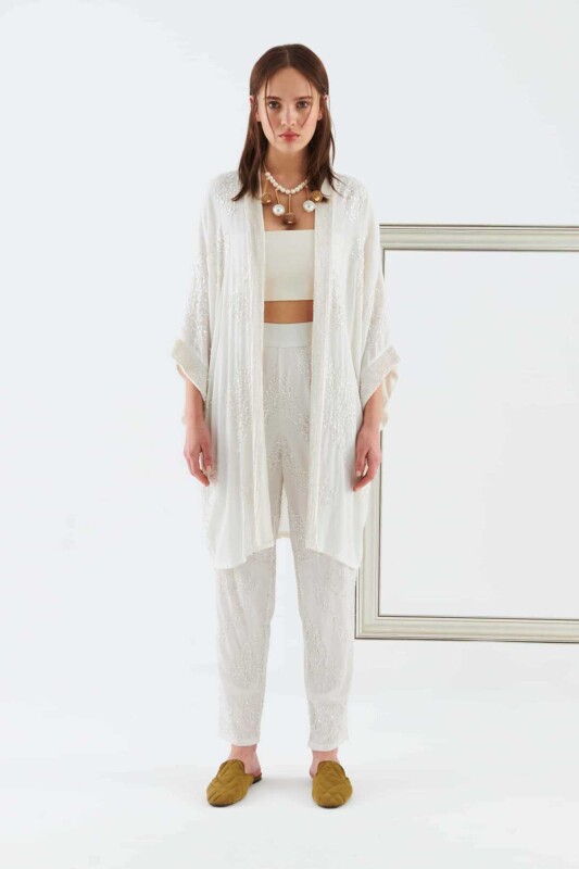 İşlemeli Desenli Abiye Kimono Standart Renk 
