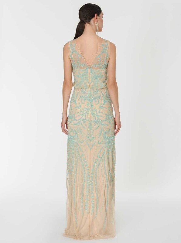 İşlemeli Gece Elbisesi Bej - 2