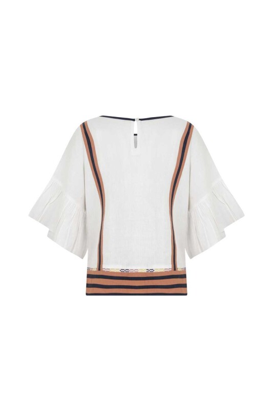 İşlemeli Kuş Figürlü Desenli Bluz Standart Renk - 5