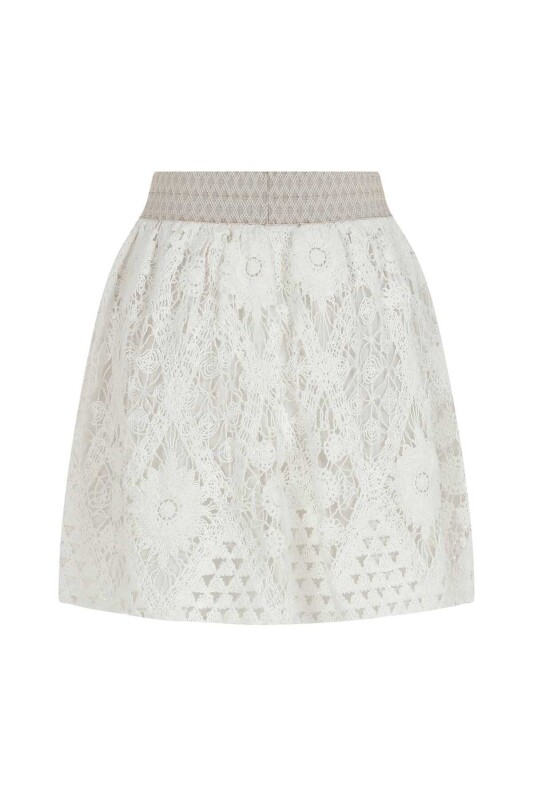 İşlemeli Mini Etek Beyaz - 5