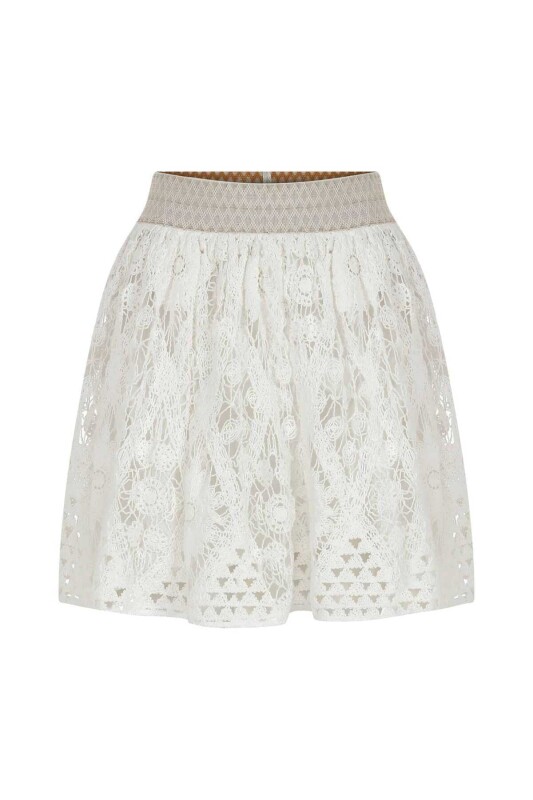 İşlemeli Mini Etek Beyaz - 4