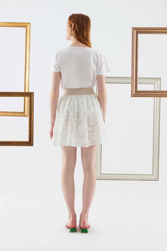 İşlemeli Mini Etek Beyaz - 2