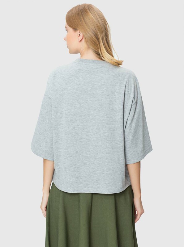  İşlemeli Oversize Sweatshirt Gri - 2