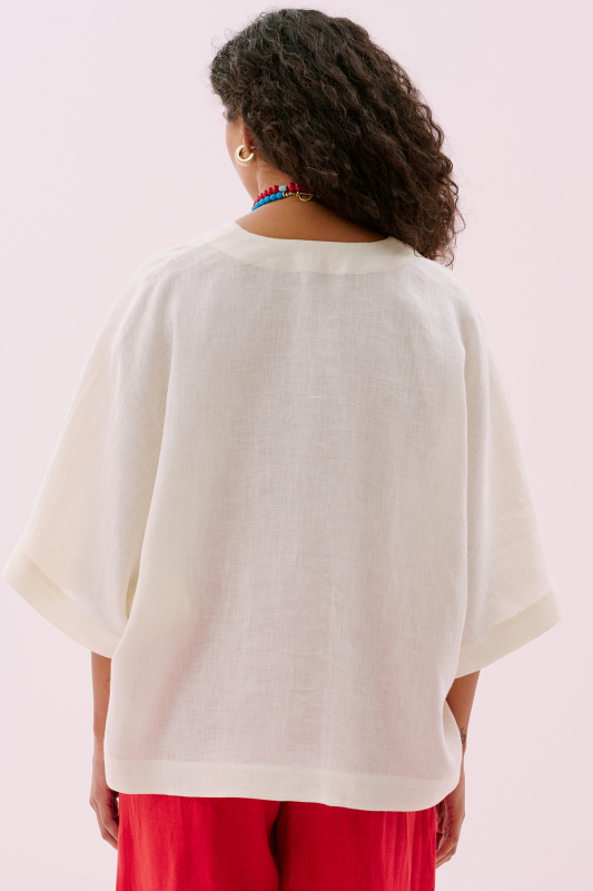 Istakoz Nakışlı Keten Kimono Bej - 2