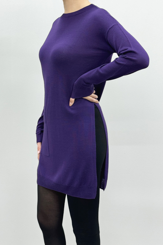 Bisiklet Yaka Triko Tunik Mor - 3