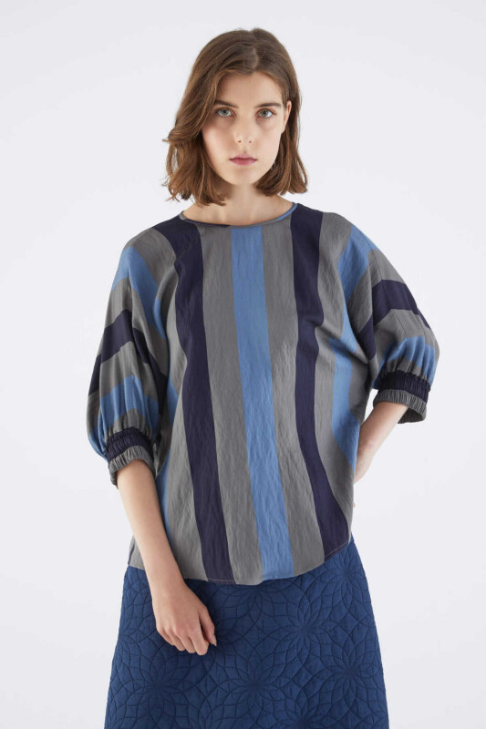 Sırtı Fiyonklu Çizgili Bluz Standart Renk - 1