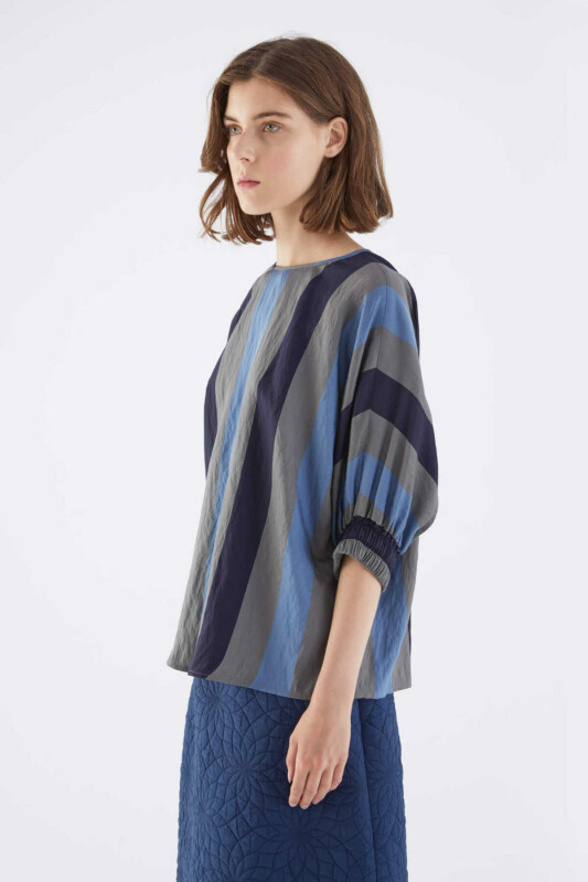 Sırtı Fiyonklu Çizgili Bluz Standart Renk - 3