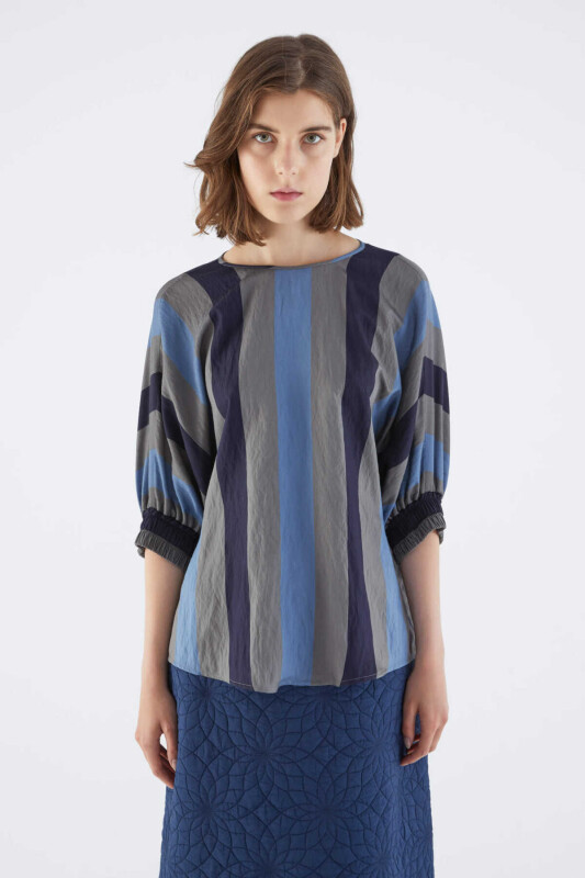 Sırtı Fiyonklu Çizgili Bluz Standart Renk - 4