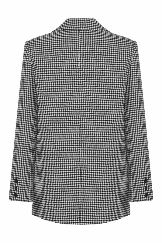 Blazer Tek Düğmeli Ceket Siyah-Beyaz - 5
