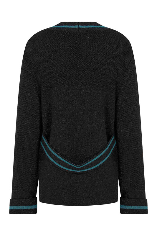 Şerit Detaylı Triko Hırka Siyah - 5