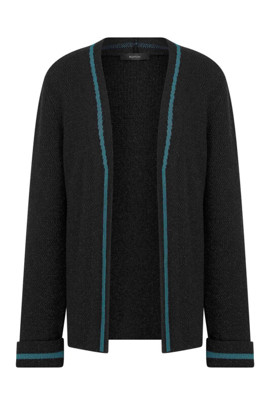 Şerit Detaylı Triko Hırka Siyah - 4