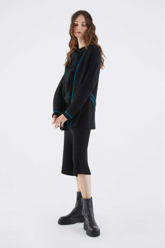 Şerit Detaylı Triko Hırka Siyah - 3