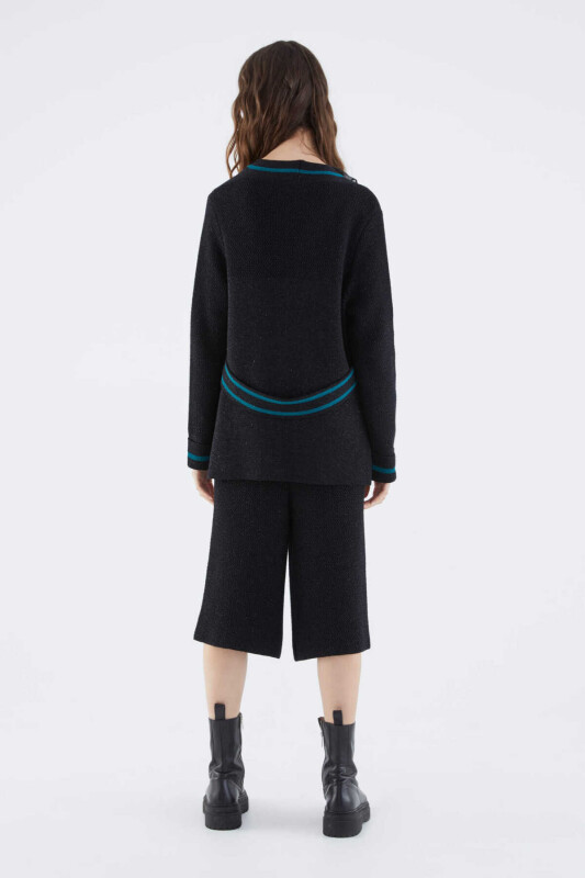 Şerit Detaylı Triko Hırka Siyah - 2