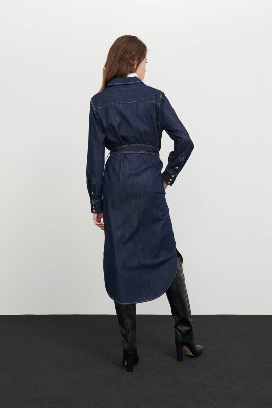 Denim Gömlek Elbise Lacivert - 2