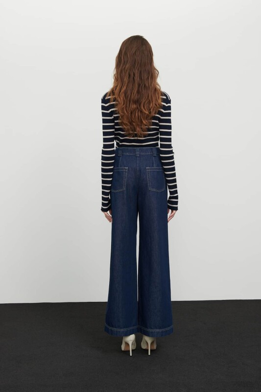 Denim Geniş Paça Pantolon Lacivert - 2