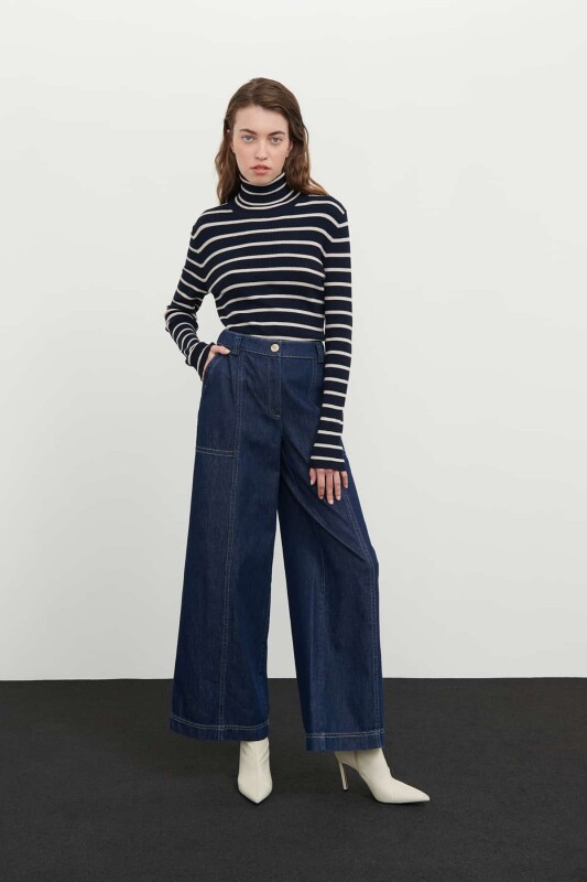 Denim Geniş Paça Pantolon Lacivert 