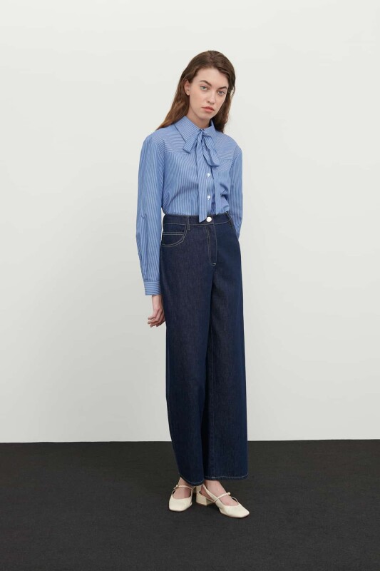 Geniş Paça Denim Pantolon Lacivert - 3