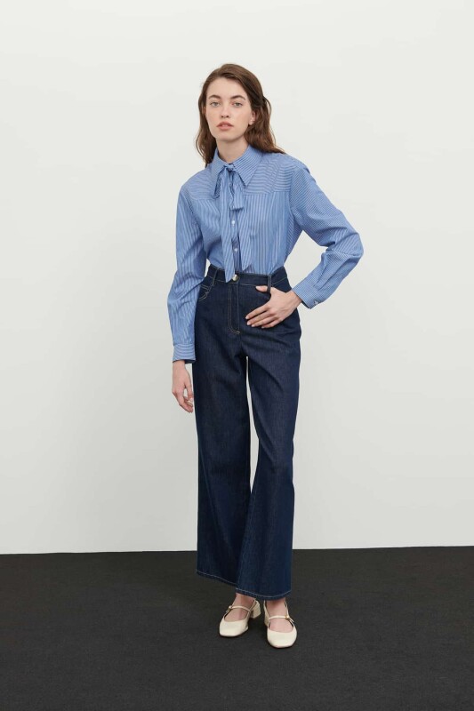 Geniş Paça Denim Pantolon Lacivert 