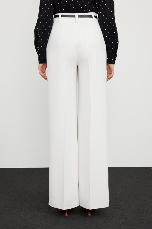 Crep Geniş Paça Pantolon Ekru - 2