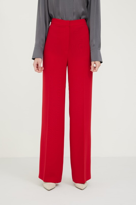 Geniş Paça Crep Pantolon Kırmızı - 3