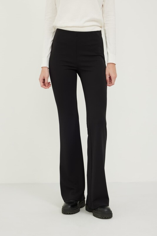 Beli Lastikli Bol Paça Örme Pantolon Siyah - 3