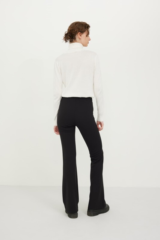 Beli Lastikli Bol Paça Örme Pantolon Siyah - 2