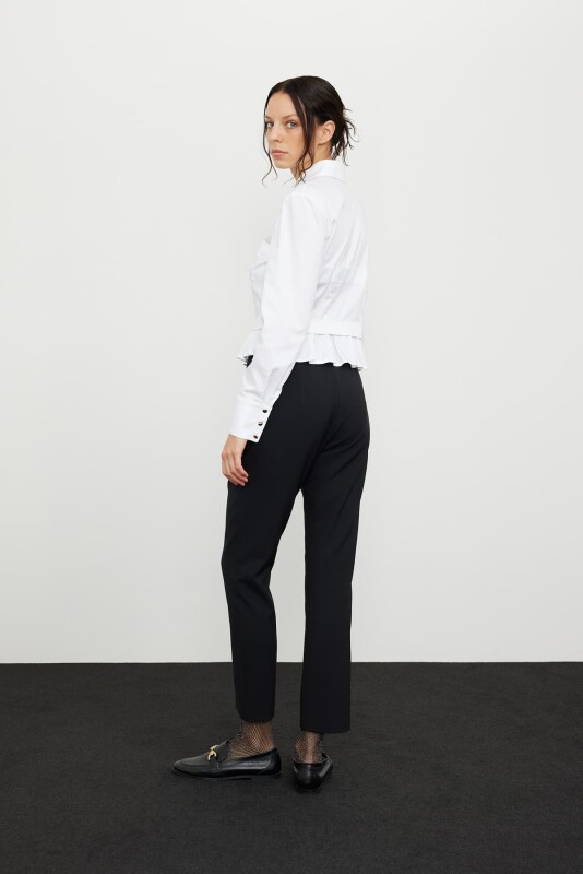 Etek Ucu Fırfırlı Çıtçıtlı Poplin Gömlek Beyaz - 2