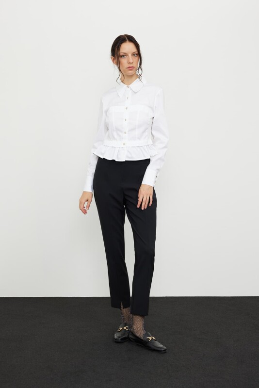 Etek Ucu Fırfırlı Çıtçıtlı Poplin Gömlek Beyaz - 3