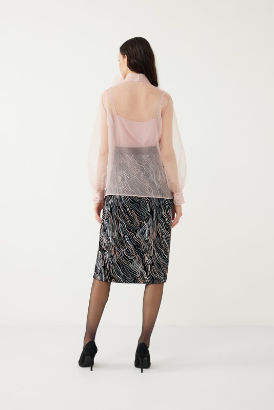 Organze Yakalı Fiyonklu Gömlek Pembe - 2