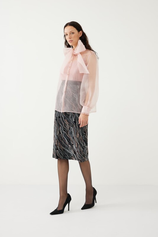 Organze Yakalı Fiyonklu Gömlek Pembe - 5