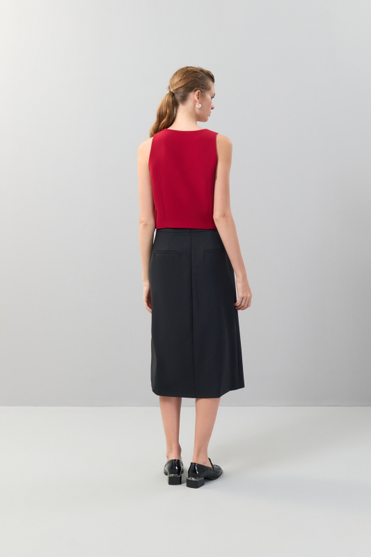 Yırtmaçlı Midi Boy Yün Etek Siyah - 2