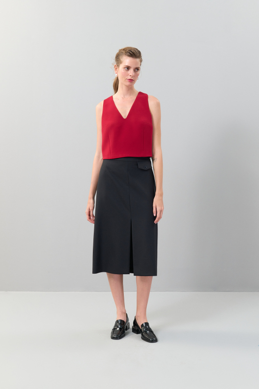 Yırtmaçlı Midi Boy Yün Etek Siyah - 3