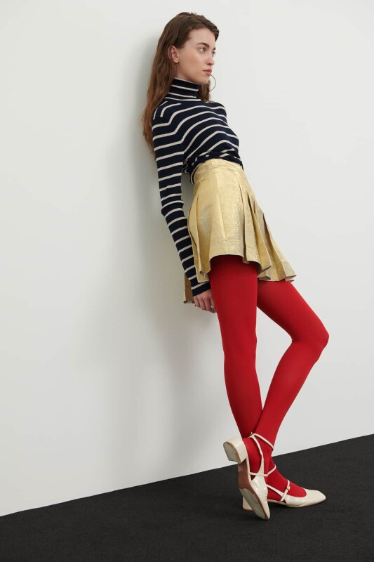 Jakarlı Pileli Mini Etek Gold - 5