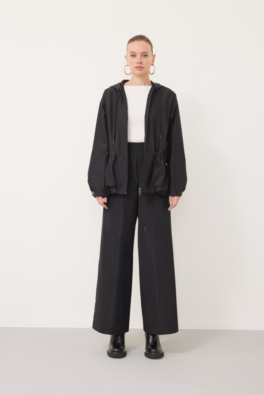 Kapüşonlu Kemerli Mont Siyah - 3