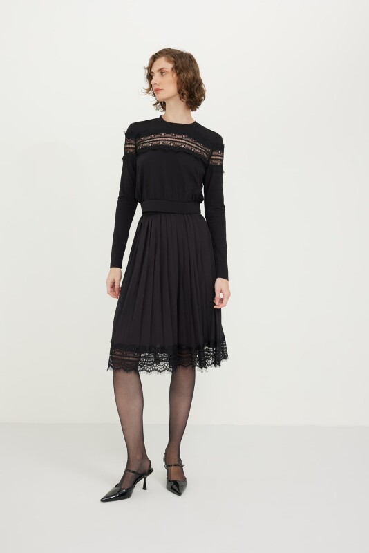 Dantel Detaylı Örme Bluz Siyah - 3