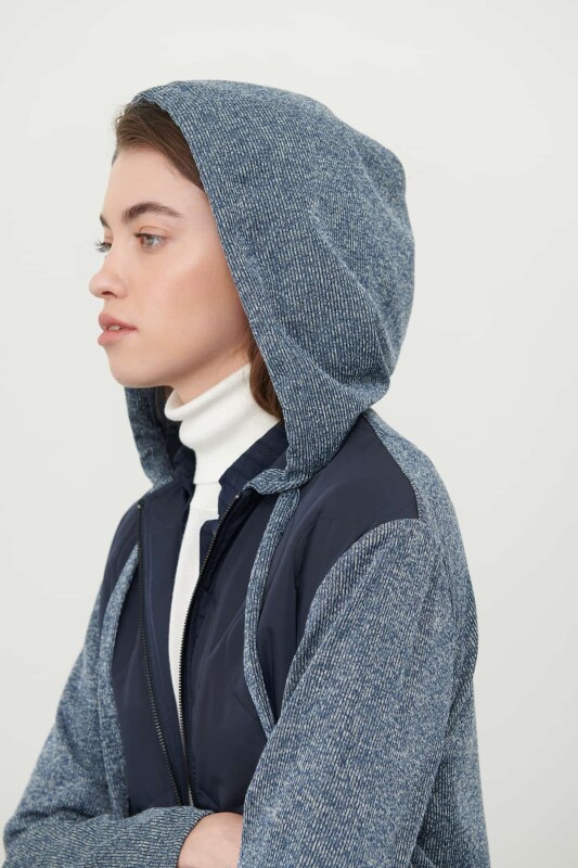 Kapitone Desen Kapüşonlu Mont Standart Renk - 3