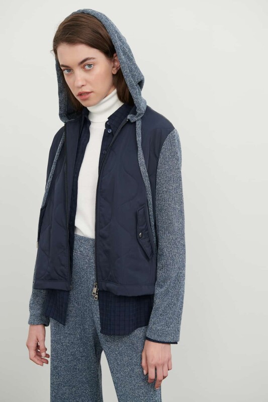 Kapitone Desen Kapüşonlu Mont Standart Renk - 1