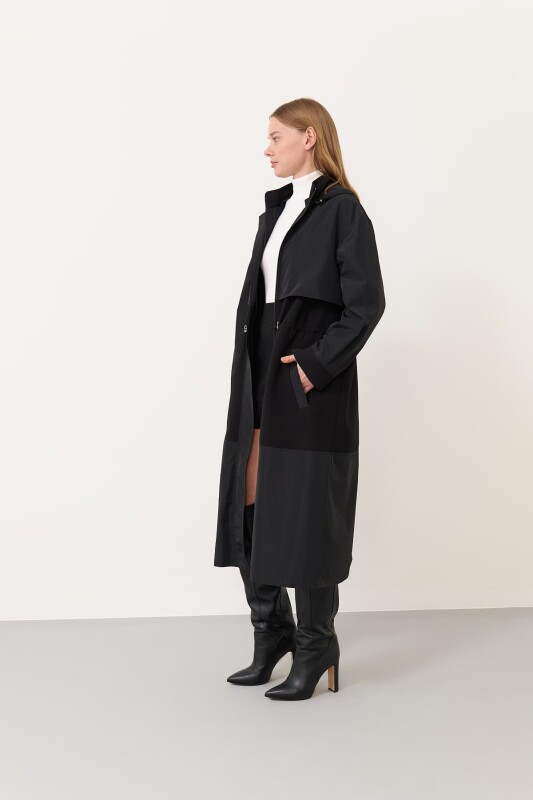 Kapüşonlu Trençkot Siyah - 3