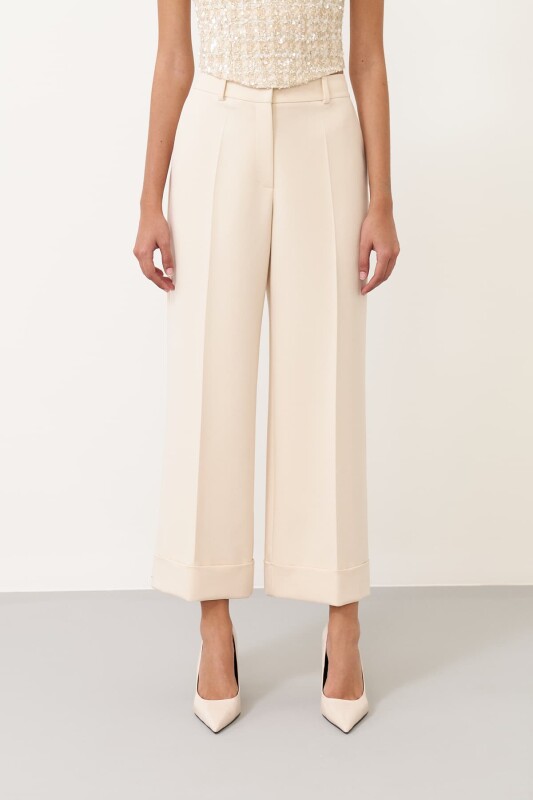 Recycle Duble Paça Pantolon Krem - 3