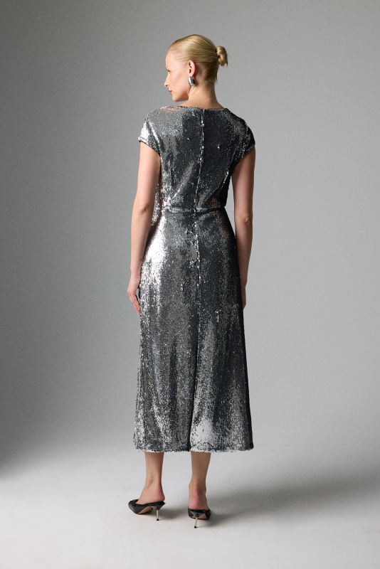 Payetli Midi Boy Elbise Gümüş - 2
