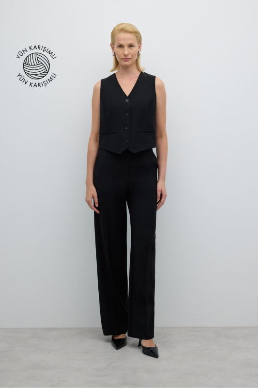 Geniş Paça Pantolon Siyah - Roman