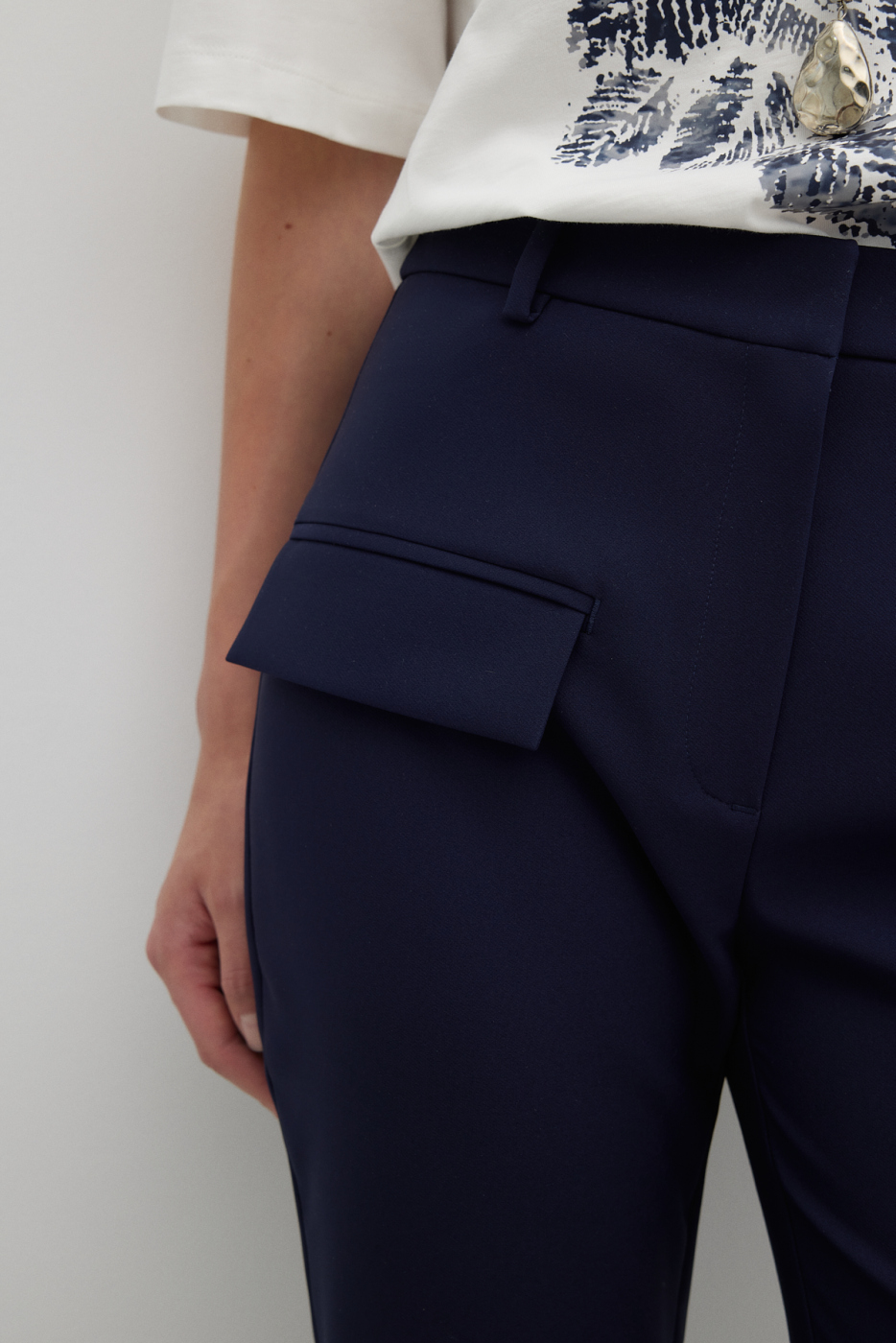 Süs Cep Kapaklı Geniş Paça Pantolon Lacivert - 4