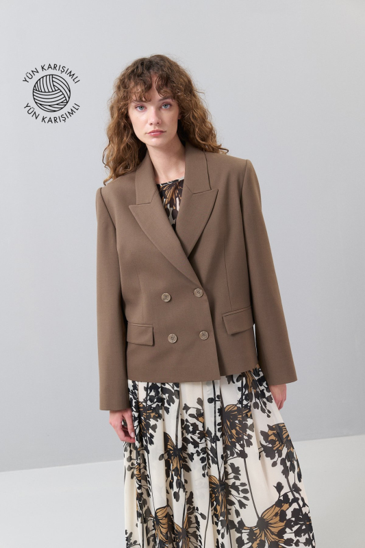 Yün Kruvaze Ceket Açık Kahve - Roman