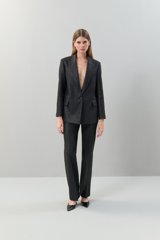 Tek Düğmeli Erkek Yaka Blazer Ceket Siyah - 3