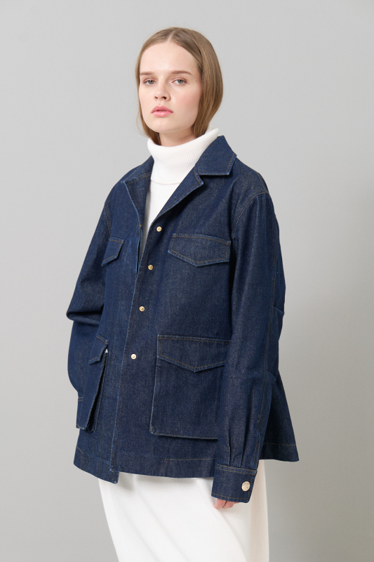 Cep Detaylı Denim Ceket Lacivert - 4