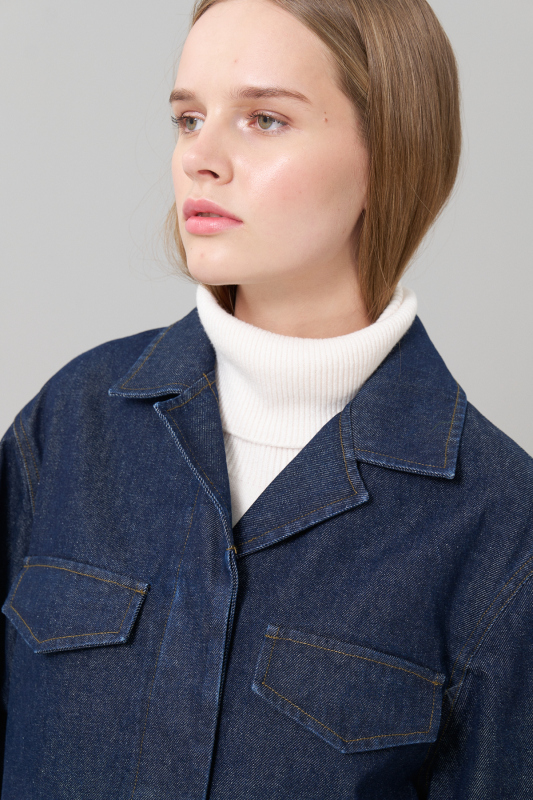 Cep Detaylı Denim Ceket Lacivert - 5