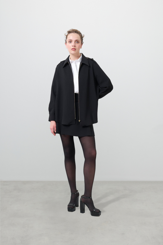 Apoletli Fermuarlı Gömlek Siyah - 4