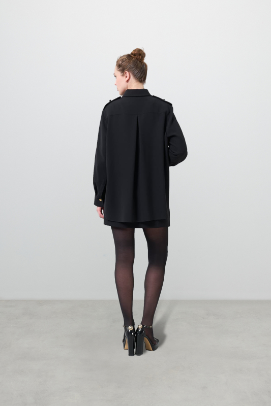 Apoletli Fermuarlı Gömlek Siyah - Roman (1)